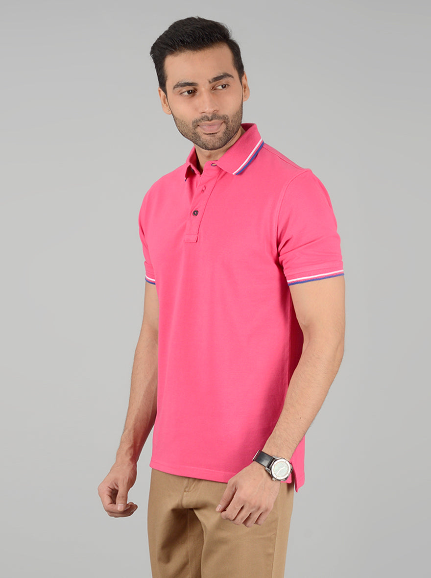 Pink Solid Slim Fit Polo T-Shirt | JadeBlue