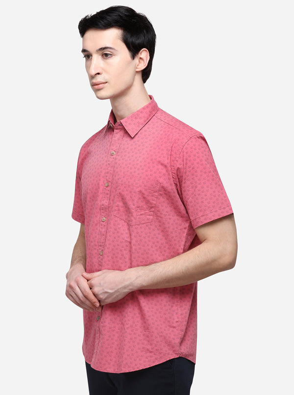 Rose Pink Smart Fit Printed Casual Shirt | Greenfibre