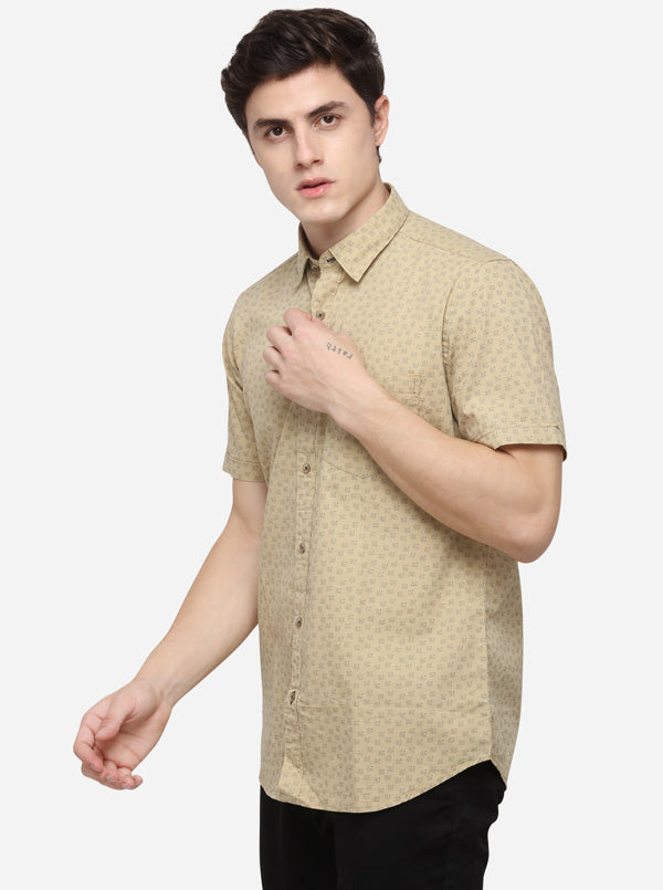 Beige Smart Fit Printed Casual Shirt | Greenfibre