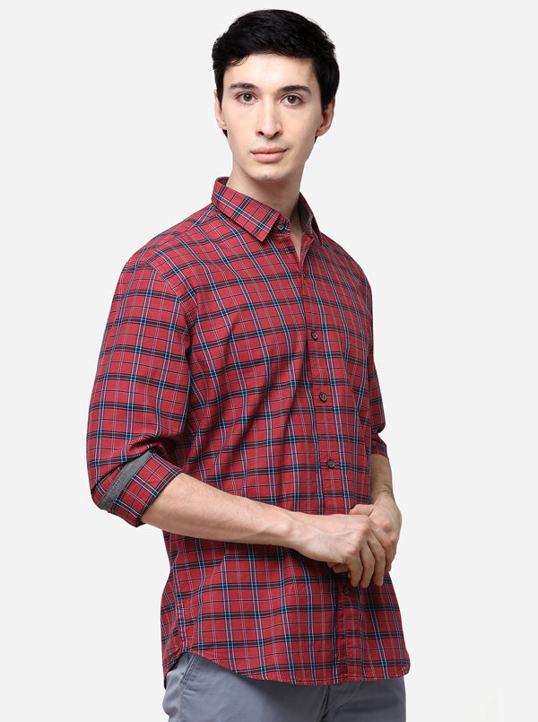 Red Smart Fit Checked Casual Shirt | Greenfibre
