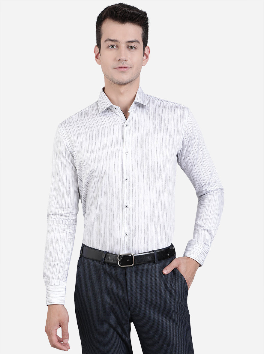 White & Black Printed Slim Fit Party Wear Shirt | JB Studio