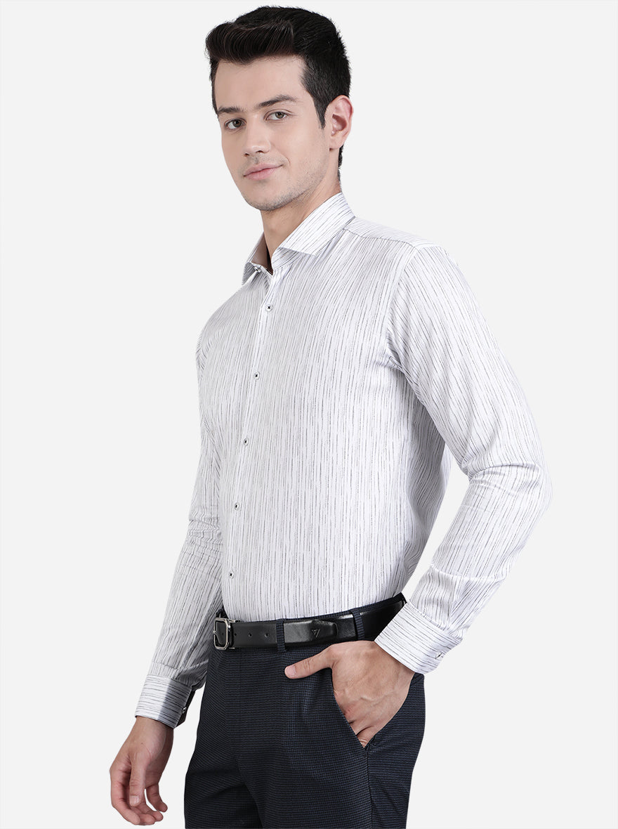 White & Black Printed Slim Fit Party Wear Shirt | JB Studio