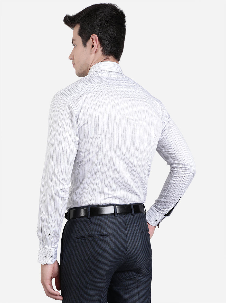 White & Black Printed Slim Fit Party Wear Shirt | JB Studio