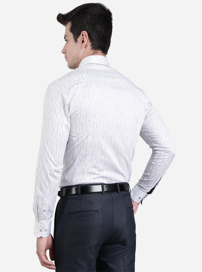 White & Black Printed Slim Fit Party Wear Shirt | JB Studio