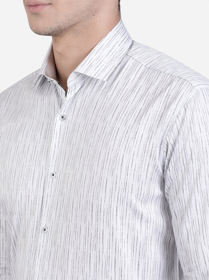 White & Black Printed Slim Fit Party Wear Shirt | JB Studio