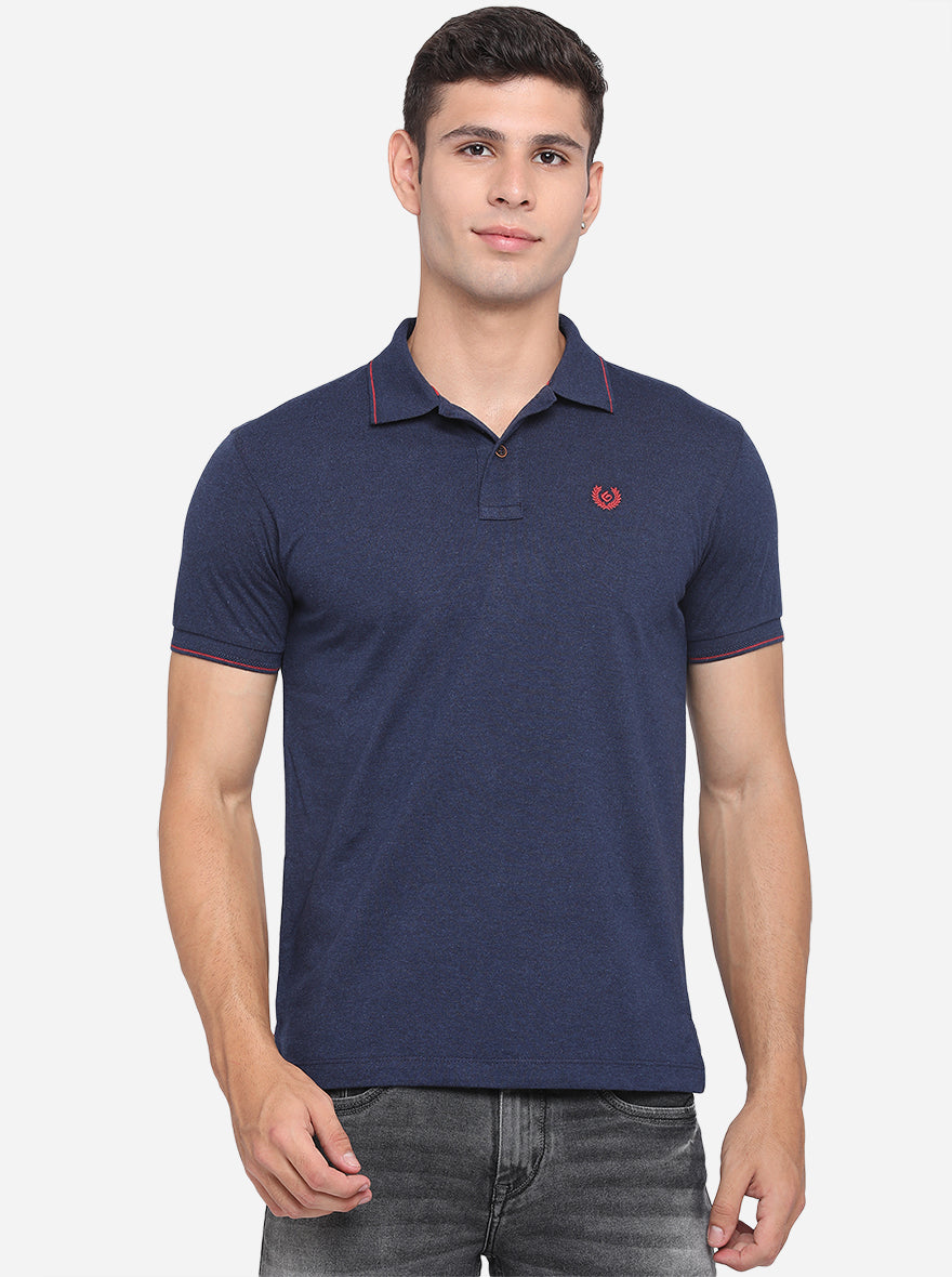 Eclipse Blue Solid Slim Fit Polo T-Shirt | Greenfibre