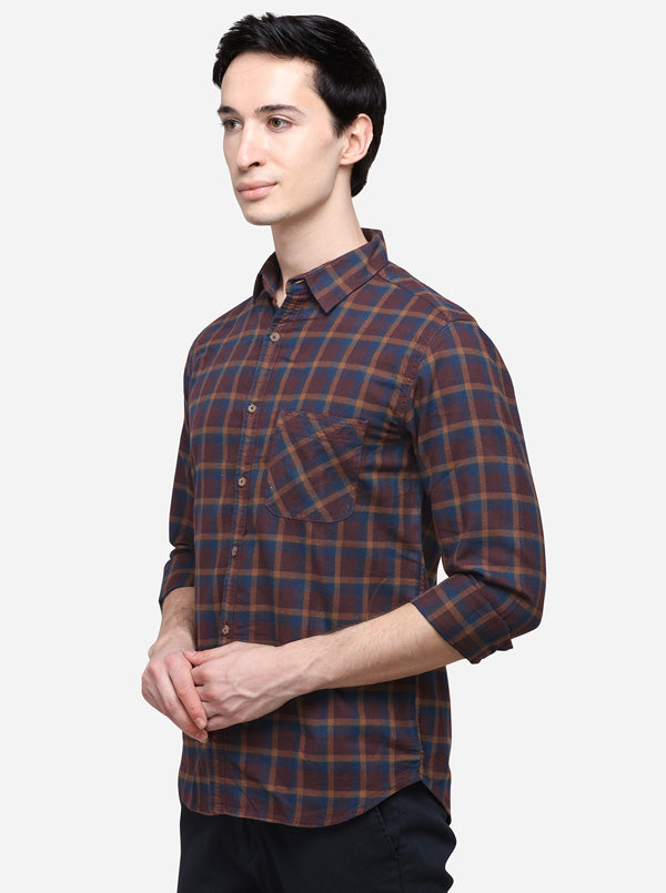 Brown Slim Fit Checked Casual Shirt | Greenfibre