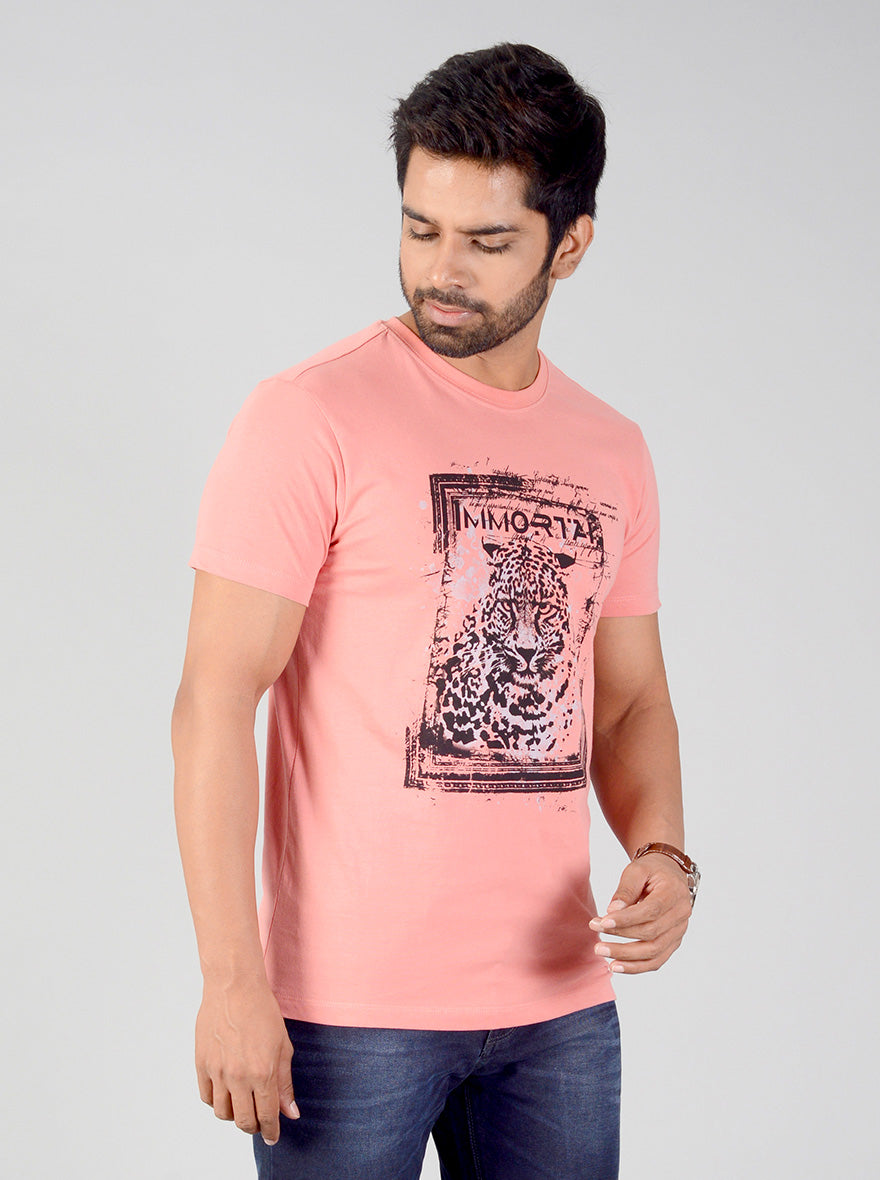 Tint Pink Printed Slim Fit T-shirt | Greenfibre