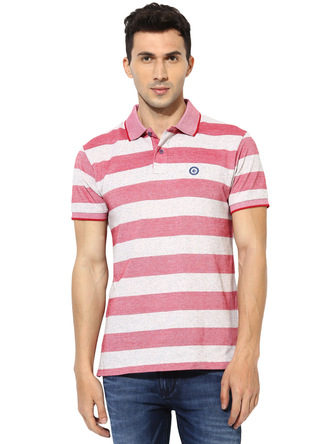 Greenfibre Pinkish Red Striped Slim Fit Polo T-Shirt