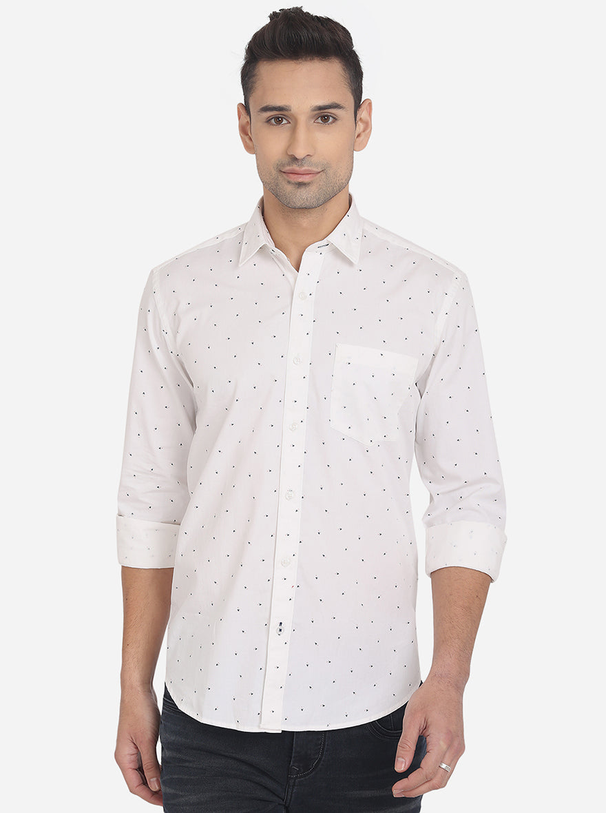 White Printed Slim Fit Casual Shirt | JadeBlue