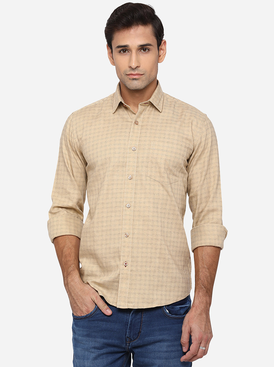 Golden Pink Checked Slim Fit Casual Shirt | JadeBlue