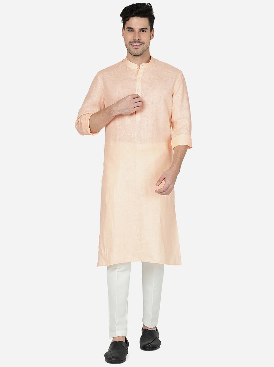 Tint Peach Solid Regular Fit Modi Kurta | JadeBlue