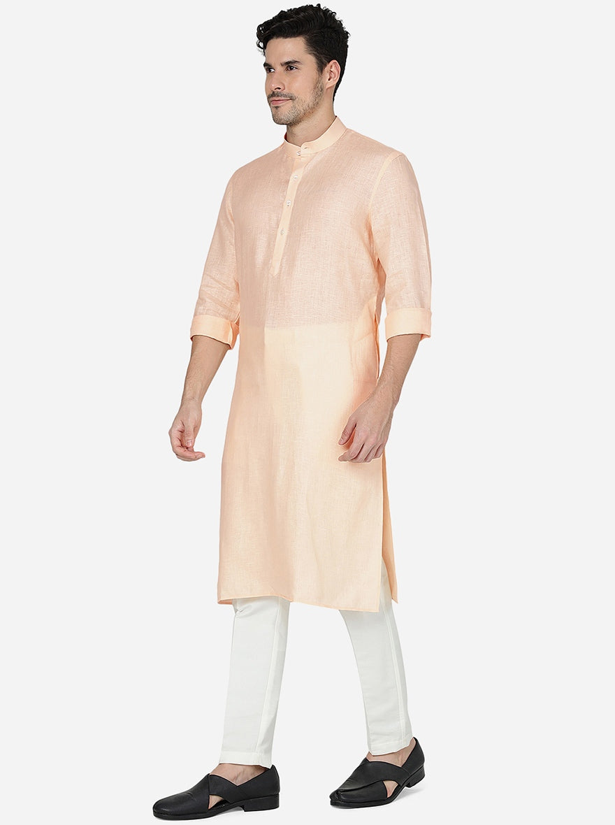 Tint Peach Solid Regular Fit Modi Kurta | JadeBlue