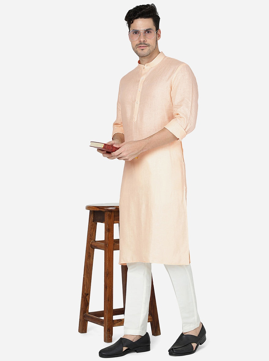 Tint Peach Solid Regular Fit Modi Kurta | JadeBlue