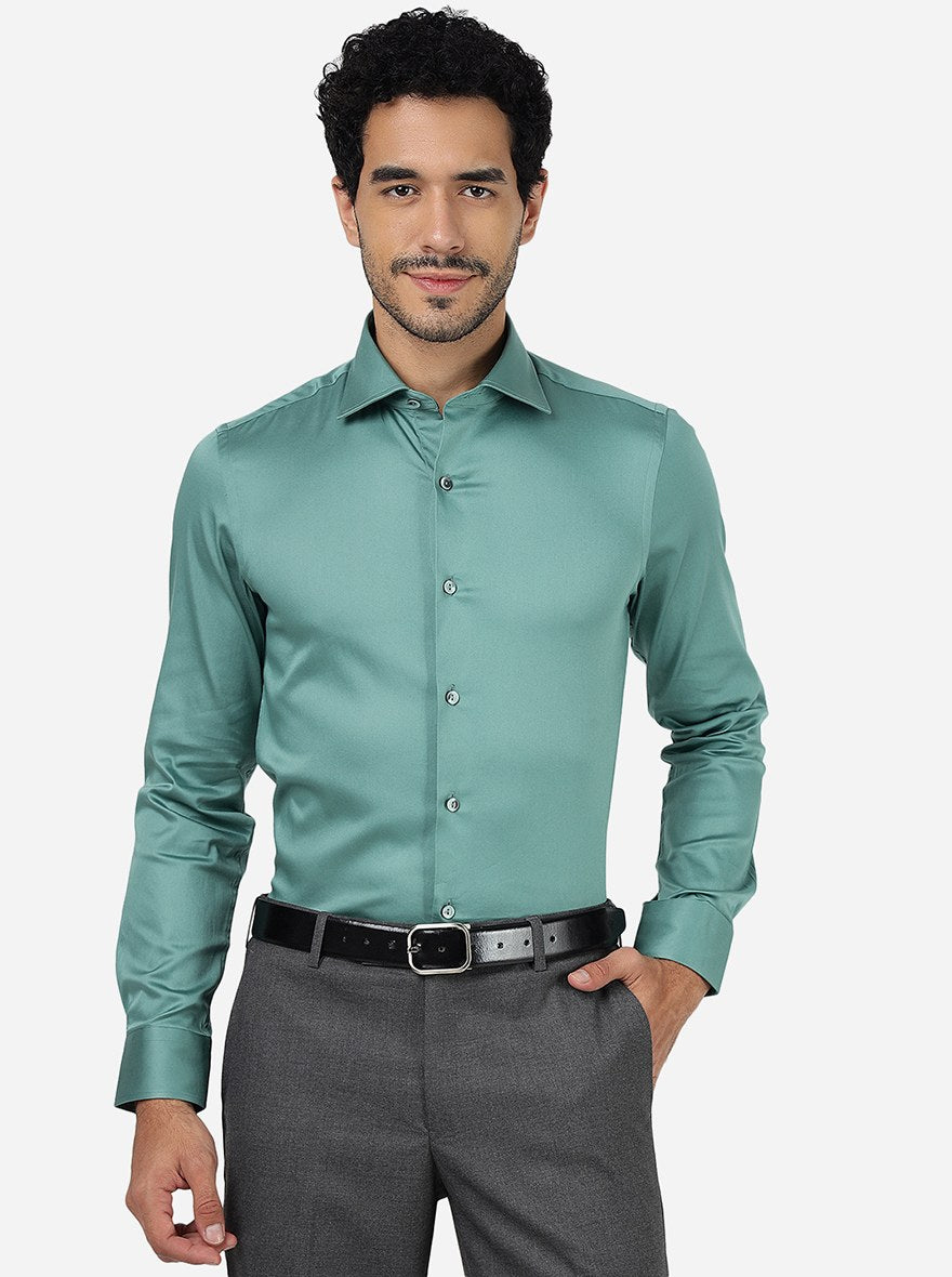 Green Solid Slim Fit Party Wear Shirt | Wyre