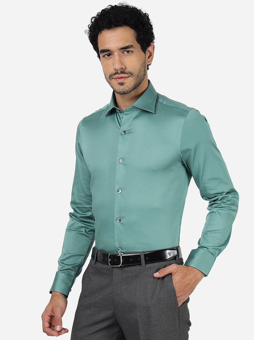 Green Solid Slim Fit Party Wear Shirt | Wyre