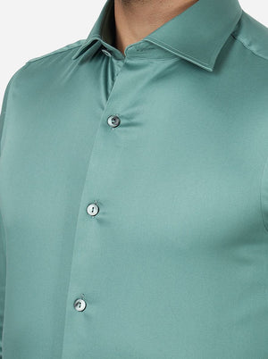 Green Solid Slim Fit Party Wear Shirt | Wyre