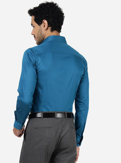 Peacock Blue Solid Slim Fit Party Wear Shirt | Wyre