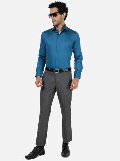 Peacock Blue Solid Slim Fit Party Wear Shirt | Wyre