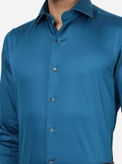 Peacock Blue Solid Slim Fit Party Wear Shirt | Wyre