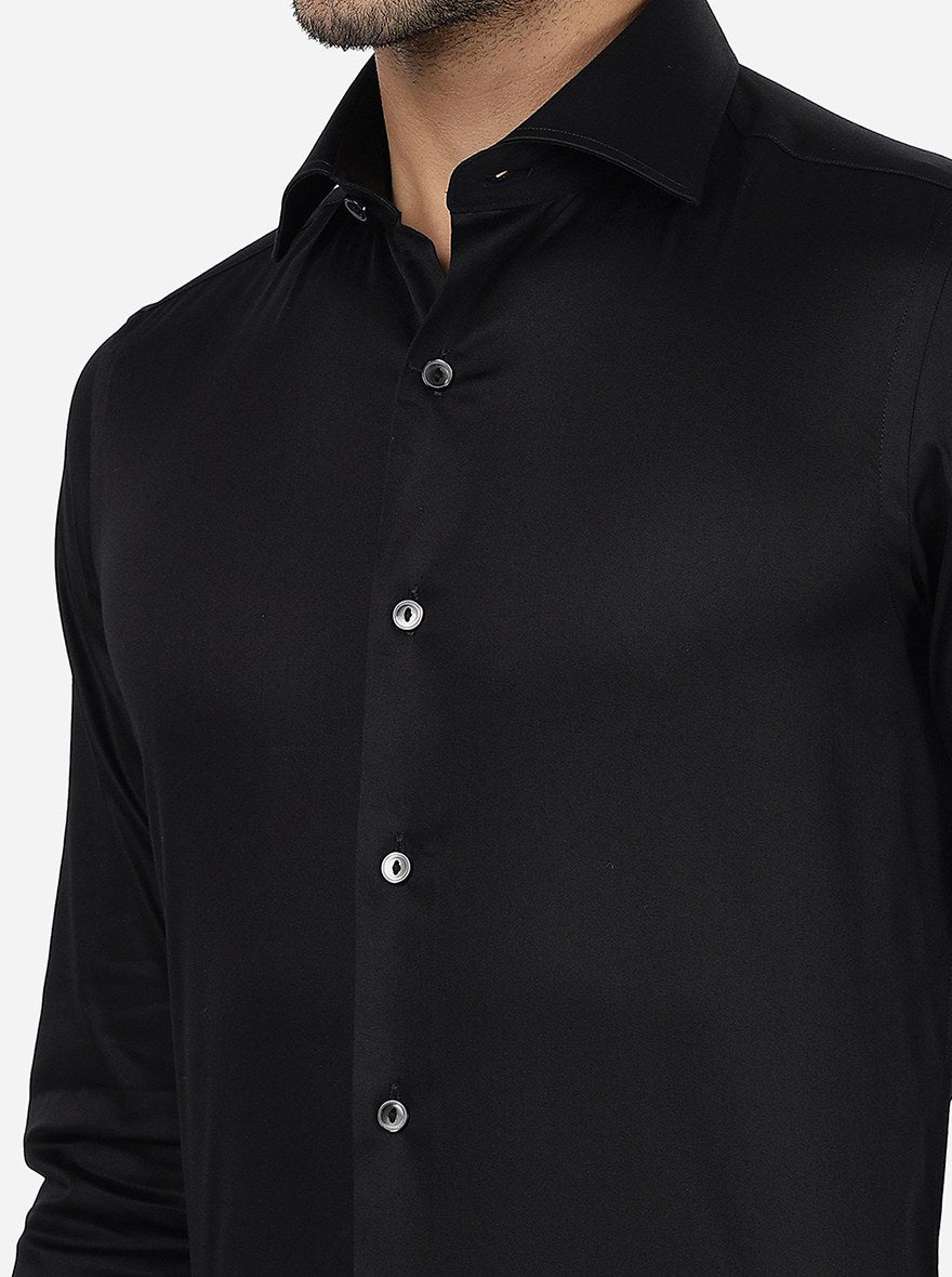 Black Solid Slim Fit Party Wear Shirt | Wyre