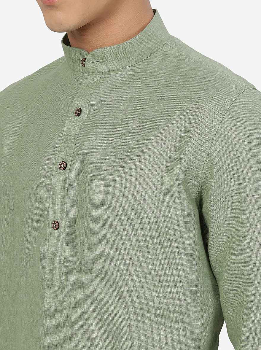 Light Green Solid Regular Fit Modi Kurta | JadeBlue