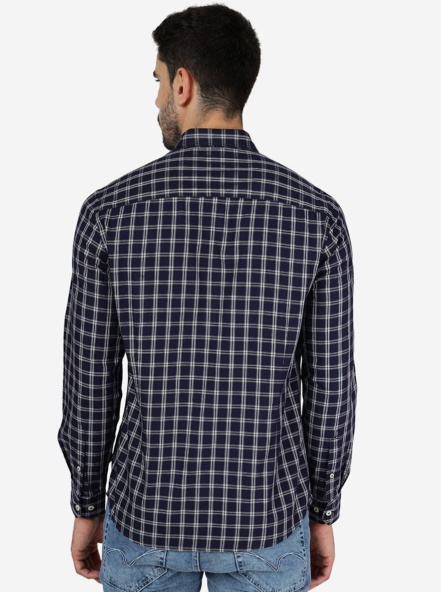 Ink Blue Checked Slim Fit Semi Casual Shirt | JadeBlue