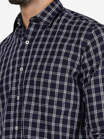 Ink Blue Checked Slim Fit Semi Casual Shirt | JadeBlue