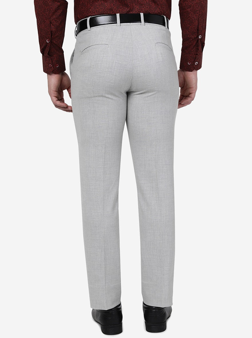 Light Grey Solid Slim Fit Formal Trouser | JB Studio