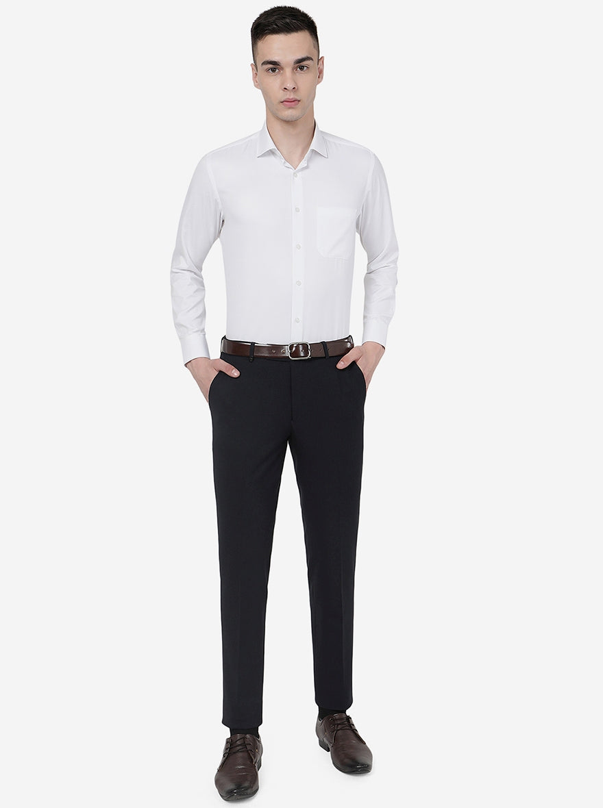 Navy Blue Solid Slim Fit Formal Trouser | JB Studio