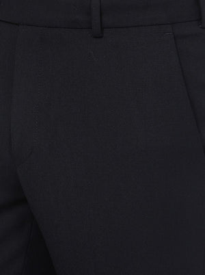 Navy Blue Solid Slim Fit Formal Trouser | JB Studio
