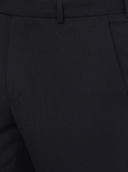 Navy Blue Solid Slim Fit Formal Trouser | JB Studio
