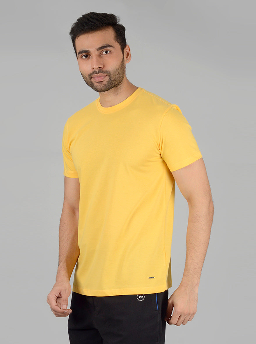 Bright Yellow Solid Slim Fit T-Shirt | JB Sport