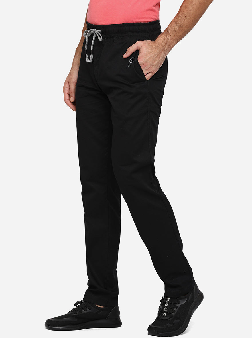 Black Solid Regular Fit Track Pants | JadeBlue