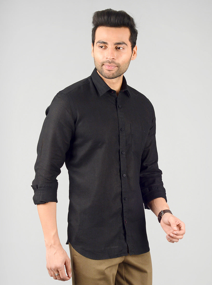 Black Solid Slim Fit Casual Shirt | JadeBlue