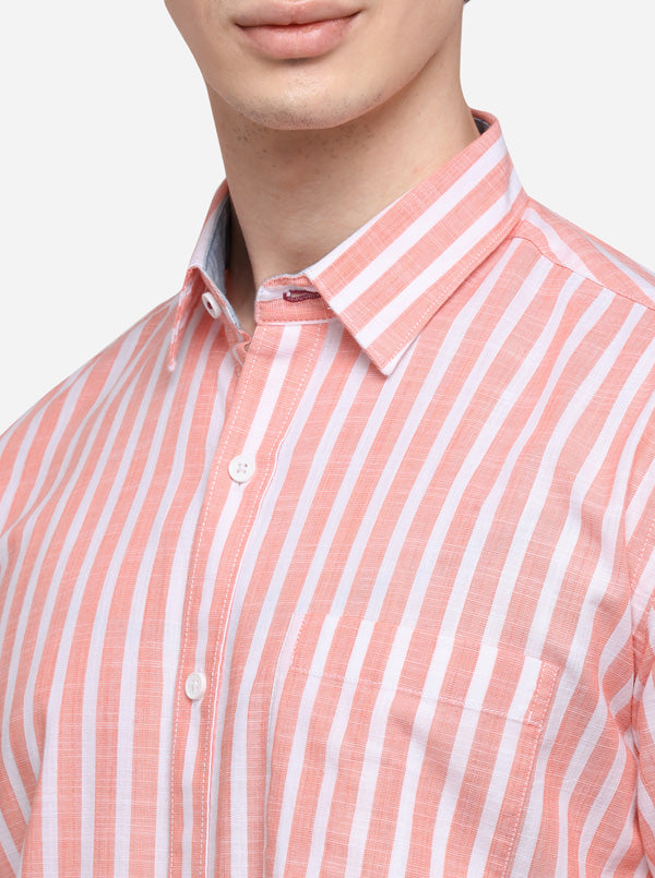 White & Orange Checked Tailored Fit Casual Shirt | JadeBlue