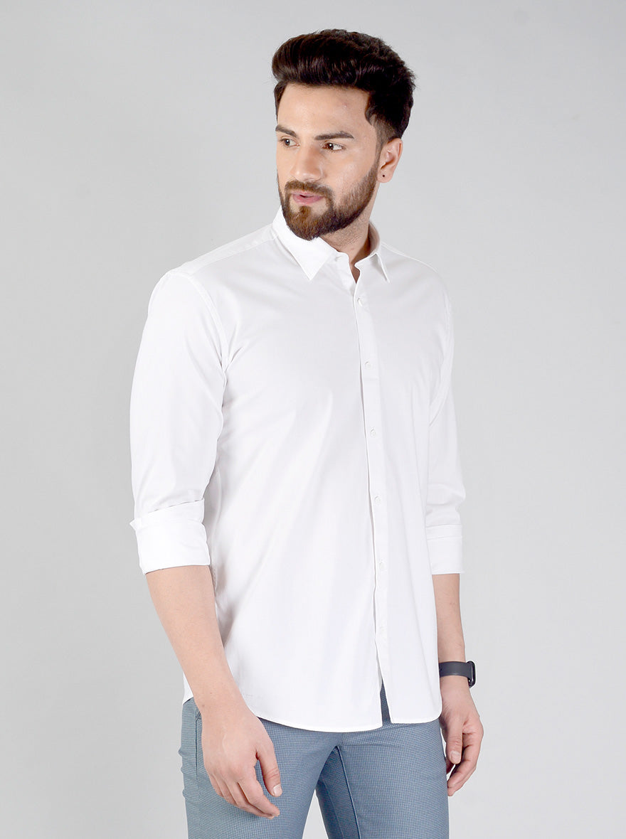 White Solid Slim Fit Casual Shirt | JB Sport
