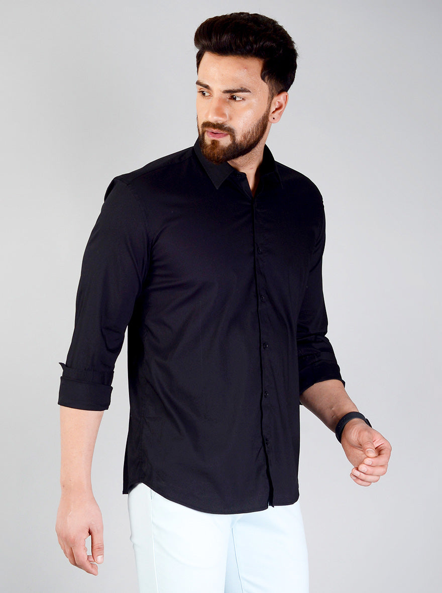 Black Solid Slim Fit Casual Shirt | JB Sport