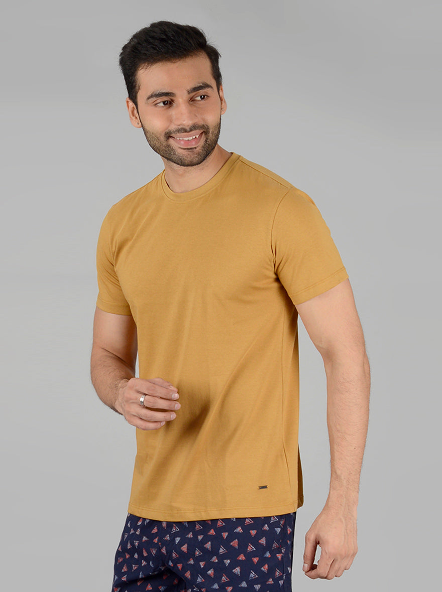 Khaki Solid Slim Fit T-Shirt | JadeBlue
