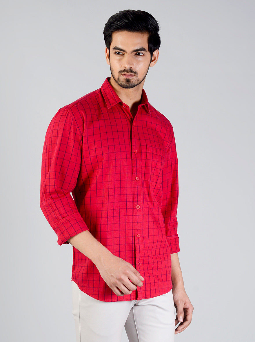Tango Red Checked Smart Fit Casual Shirt | Greenfibre