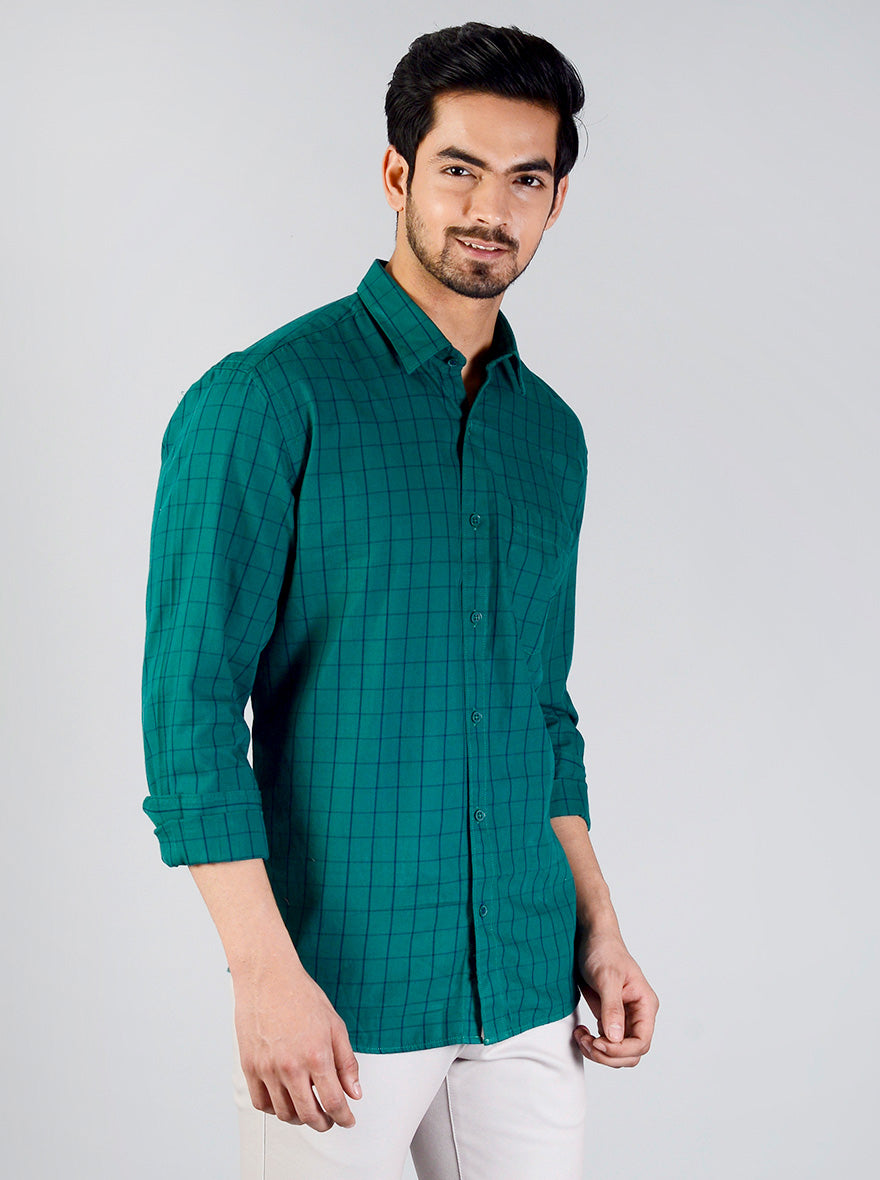 Green Checked Smart Fit Casual Shirt | Greenfibre