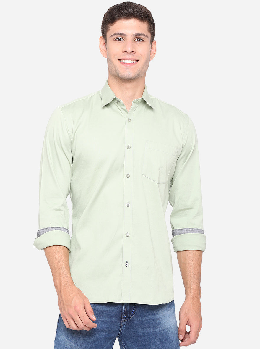 Mint Green Solid Slim Fit Casual Shirt | Greenfibre