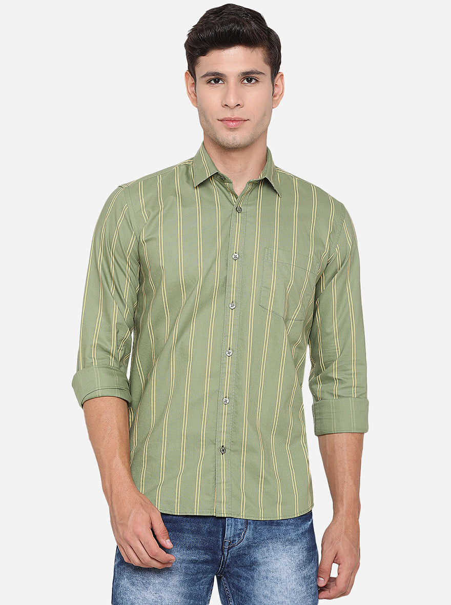Mineral Green Striped Slim Fit Casual Shirt | JadeBlue