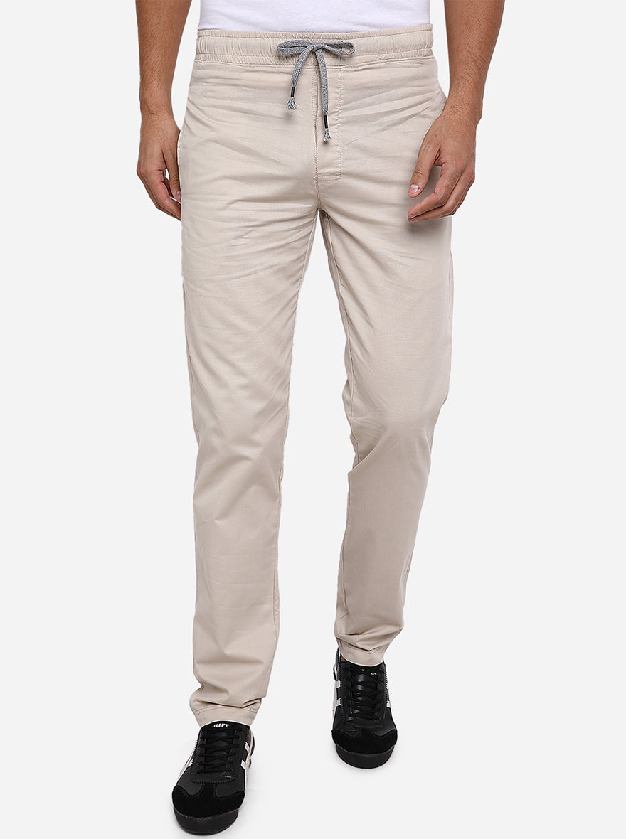 Beige Solid Regular Fit Track Pant | JadeBlue