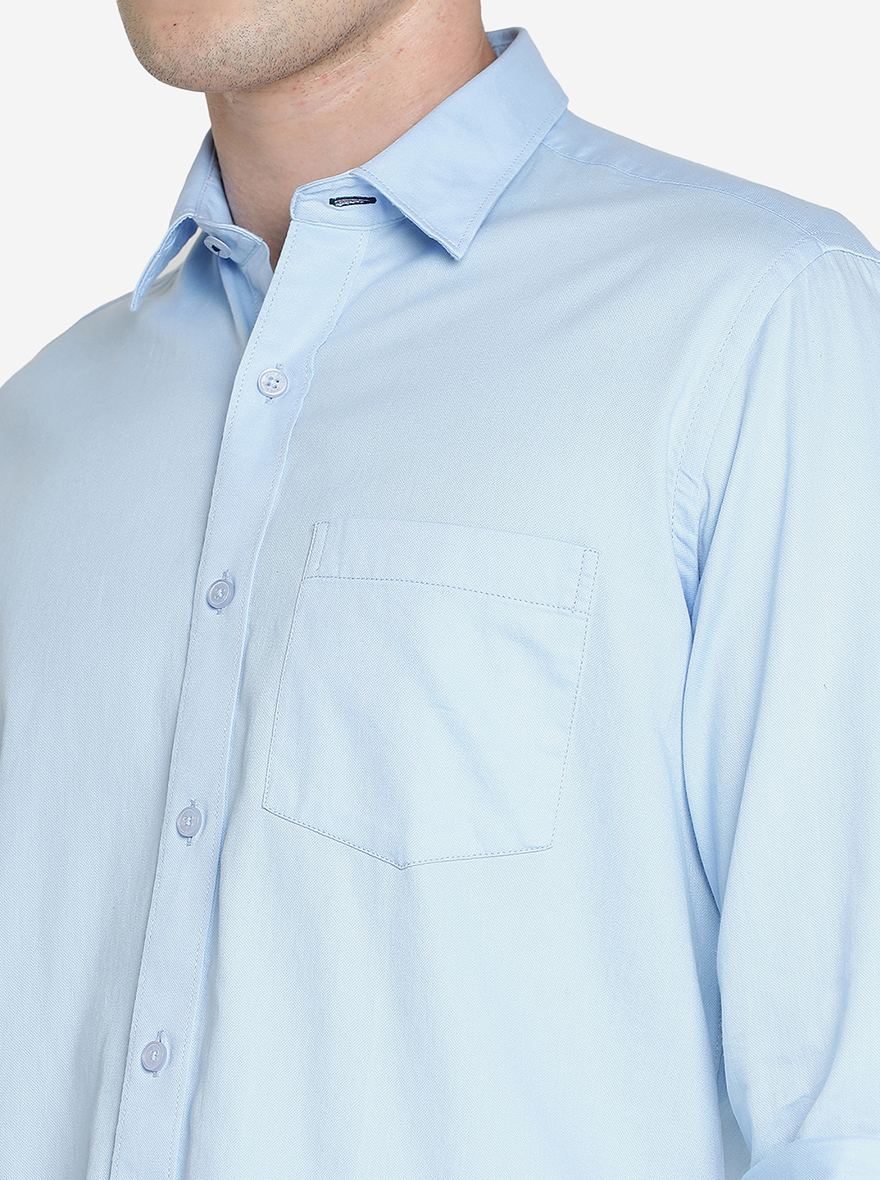 Sky Blue Solid Slim Fit Semi Casual Shirt | JadeBlue