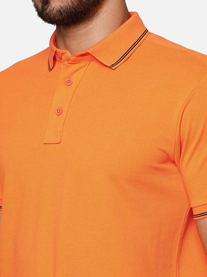 Orange Solid Slim Fit Polo T-Shirt | JadeBlue
