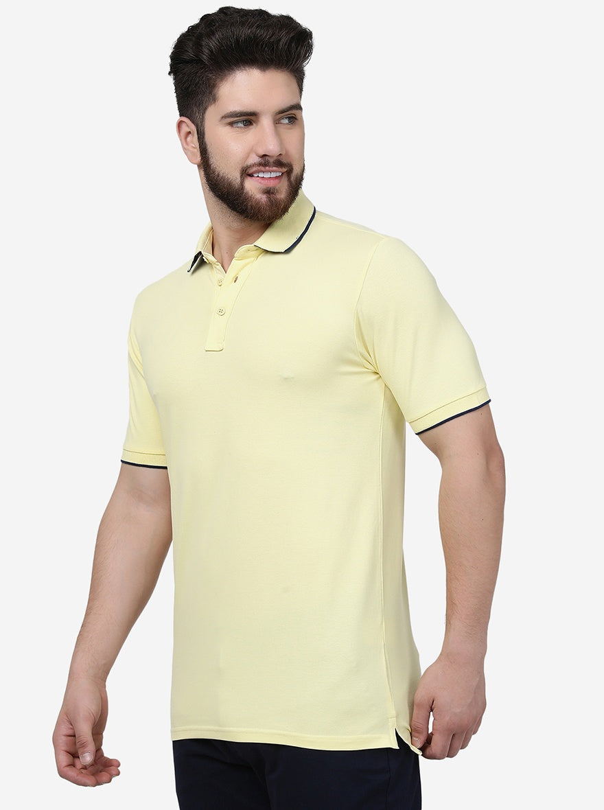 Yellow Solid Slim Fit Polo T-Shirt | JadeBlue