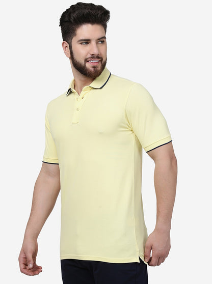 Yellow Solid Slim Fit Polo T-Shirt | JadeBlue