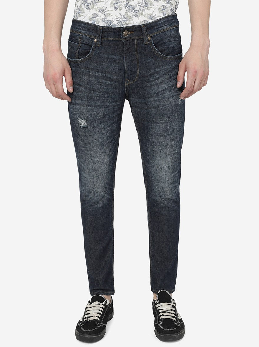 Dark denim jeans with colored seams 62148 -clothing for men online-STYLER