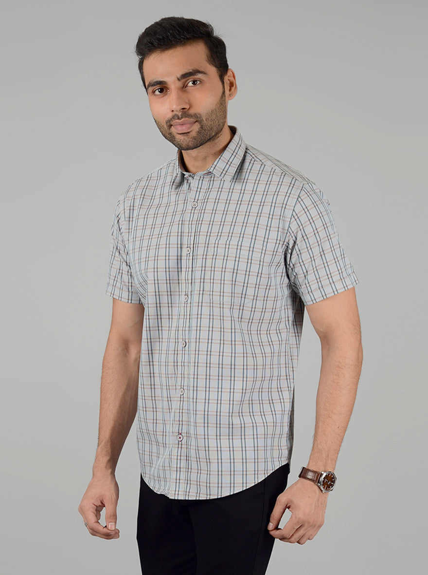 Bistro Green Checked Classic Fit Casual Shirt | Greenfibre